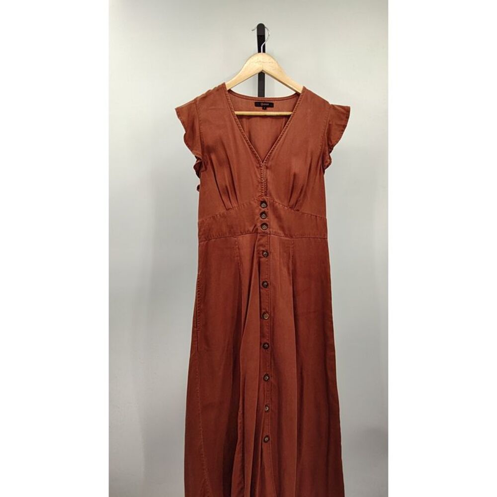 Quince Womens 100% European Linen Button Front Sleeveless Dress Tan S